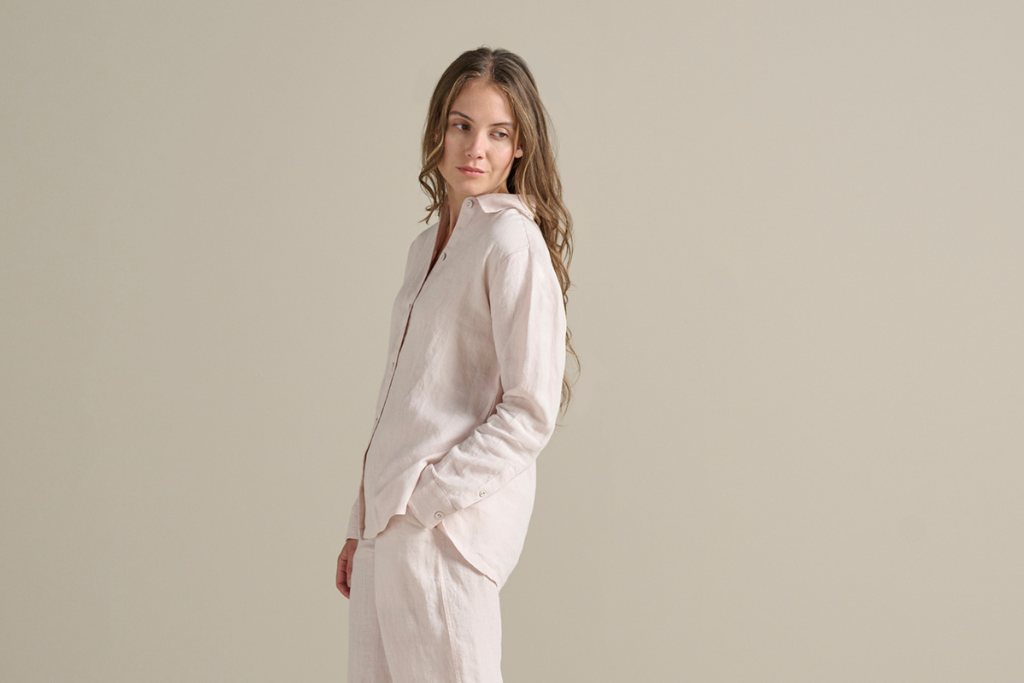 Bedfolk Womens Linen Pyjama Shirt - Rose