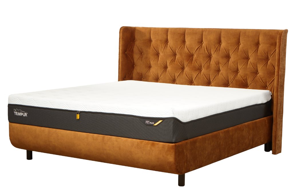 TEMPUR® Arc™ Ottoman Bed with Luxury Headboard - Gold-Mustard