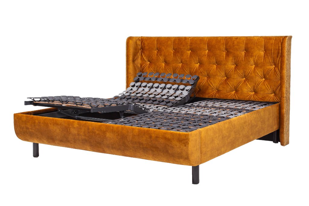 TEMPUR® Arc™ Adjustable Bed with Luxury Headboard - Gold-Mustard