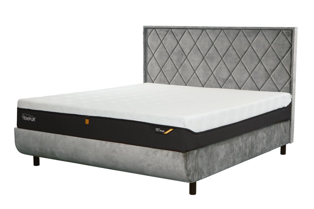 TEMPUR® Arc™ Ottoman Bed with Quilted Headboard Stone Grey