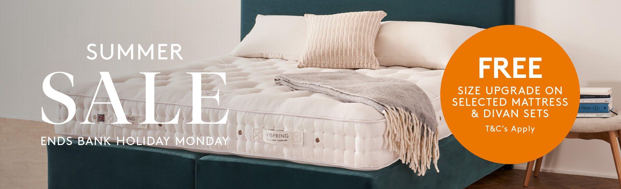 And So To Bed Summer Sale - Free Vispring Size Upgrade Plymouth Divan Offer