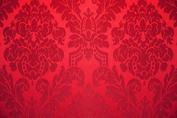 Royalcore antique interior furniture design fabrics - red brocade pattern