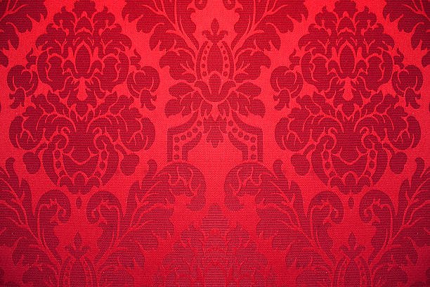 Royalcore antique interior furniture design fabrics - red brocade pattern