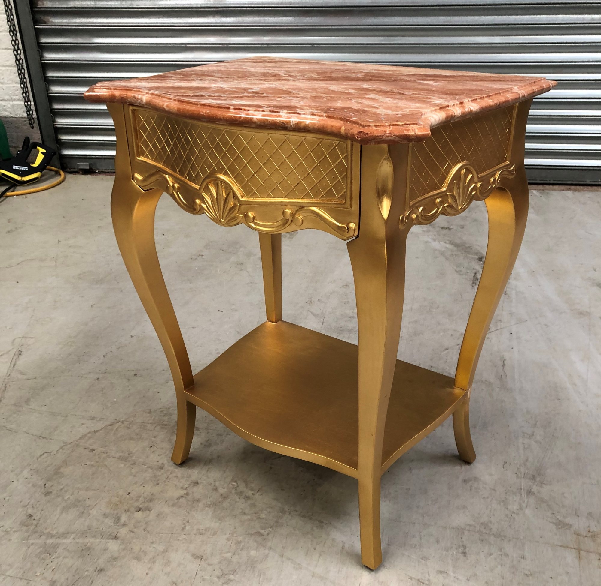 Corbiere Gold Bedside Table with Rose Marble top And So To Bed