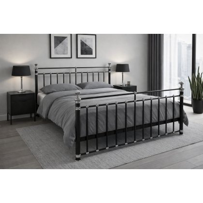 Bronte Polished Nickel & Black Bedstead + Slatted Base - Superking Size - Ex Display.