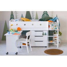 Cubix Children's Mid Sleeper With Chest Of Drawers & Roll Out Desk