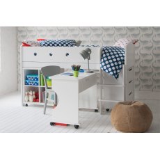 Cubix Children's Mid Sleeper With Chest Of Drawers, Storage Bookcase & Roll Out Desk