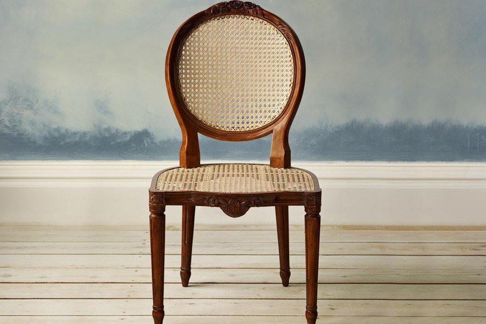 And So To Bed Floral Caned Chair Antique Pecan