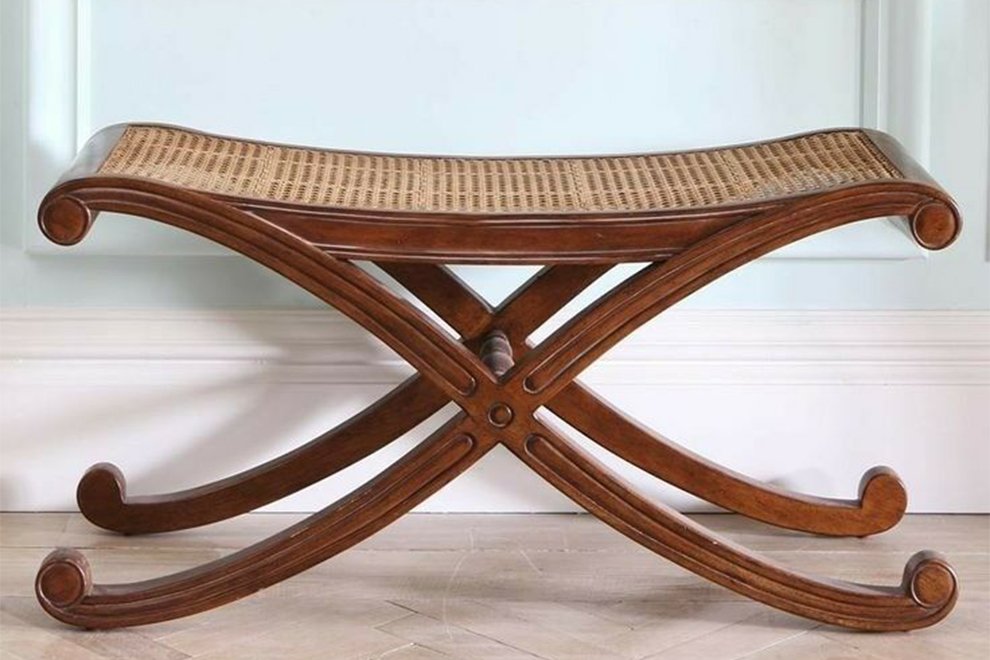 Louis XV Caned Bench Antique Pecan