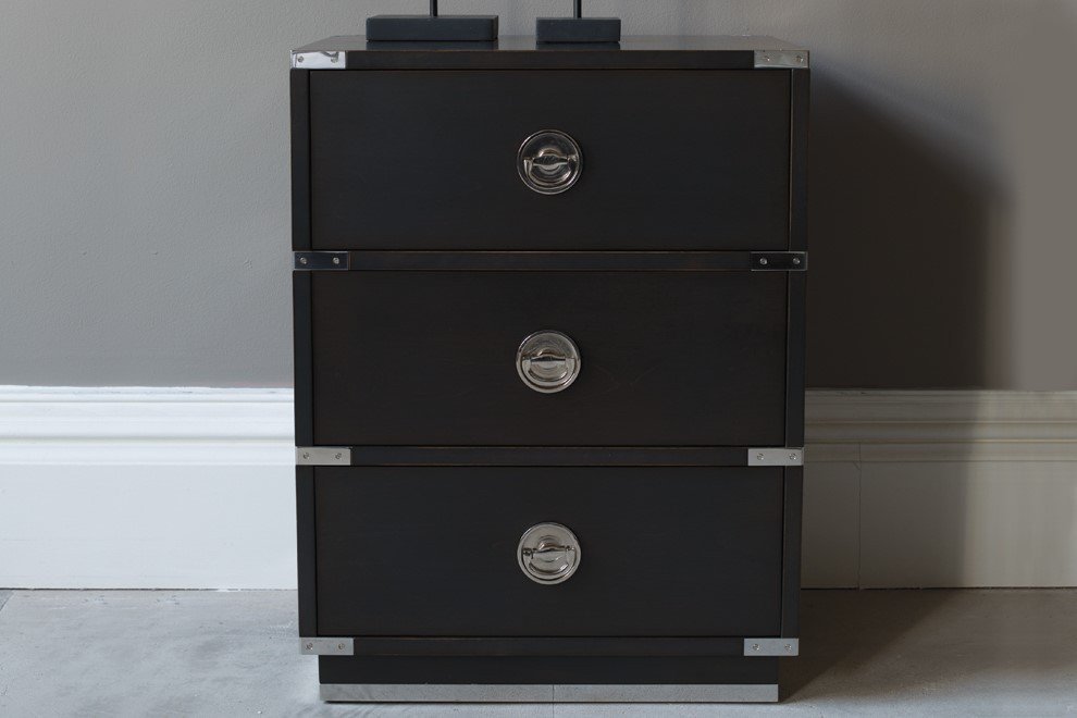 Greenwich 3 Drawer Bedside Chest Grey Polished Nickel