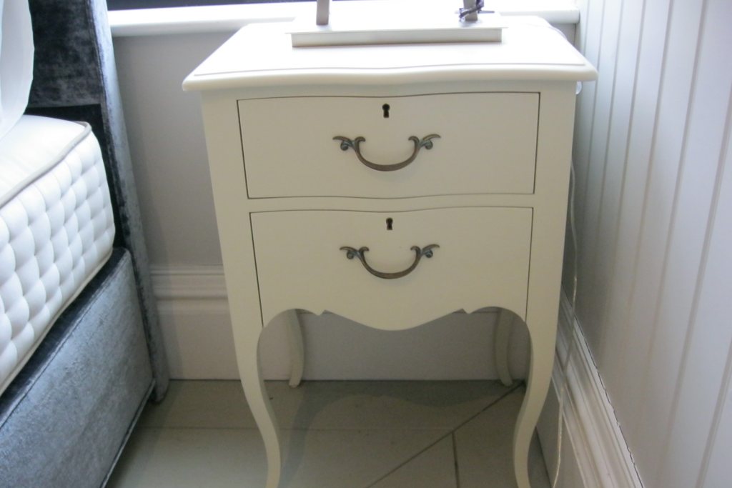 And So To Bed Bombe painted bedside in Argent finish- EX DISPLAY