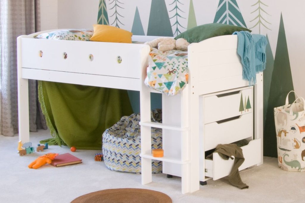 Cubix Childrens Mid Sleeper With Chest Of Drawers Pure White