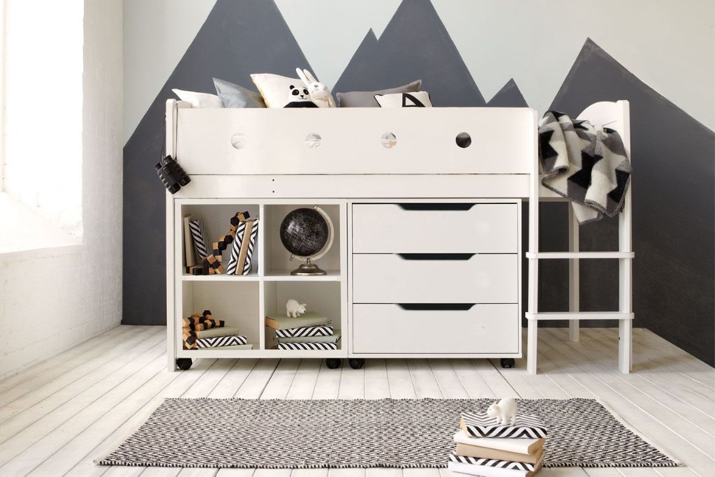 Cubix Children's Mid Sleeper With Chest Of Drawers & Bookcase