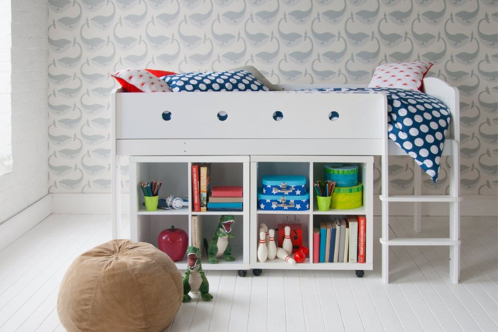 Cubix Children's Mid Sleeper With Two Storage Bookcases White