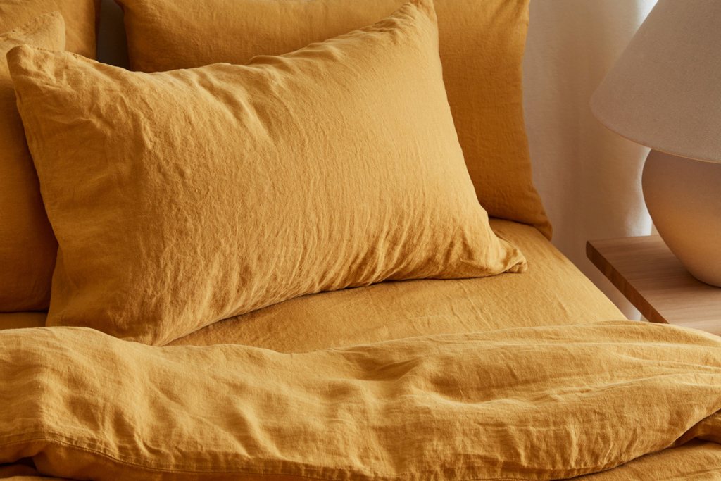 Bedfolk Linen Pillowcase Pair Large 50cm X 90cm Ochre