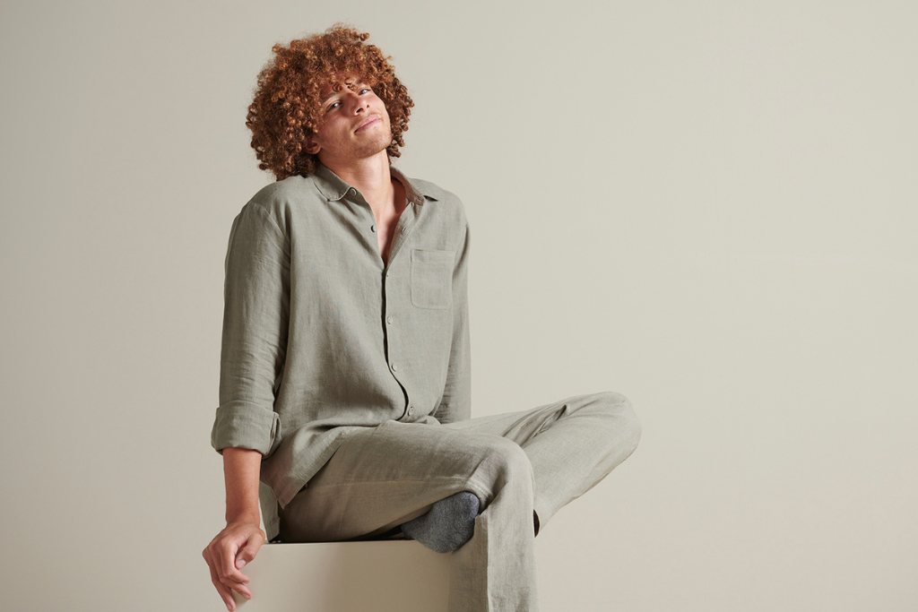 Bedfolk Mens Linen Pyjama Shirt - Moss