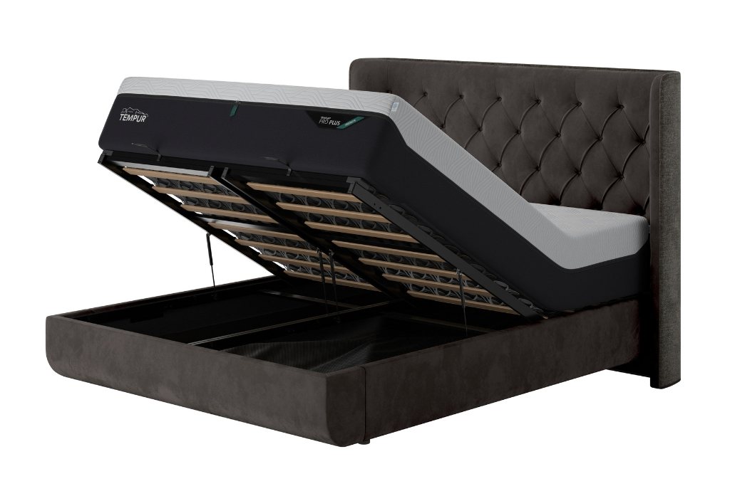 TEMPUR® Arc™ Ottoman Bed with Luxury Headboard - Grey