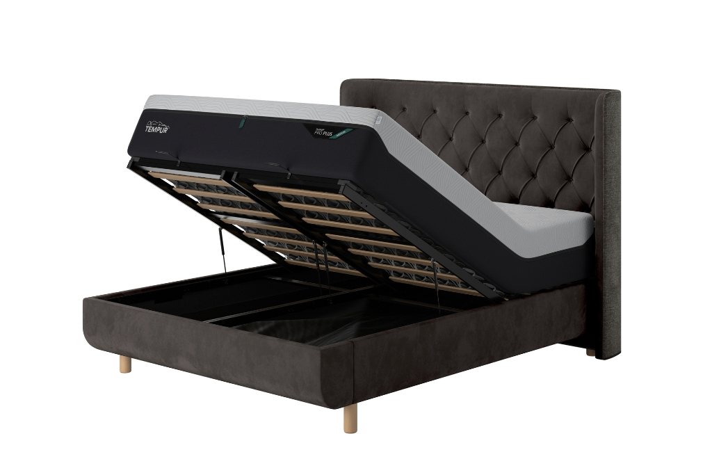 TEMPUR® Arc™ Ottoman Bed with Luxury Headboard - Dark Grey Velvet