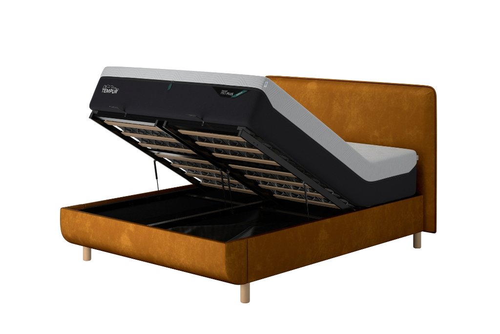 TEMPUR® Arc™ Ottoman Bed with Form Headboard - Gold Velvet