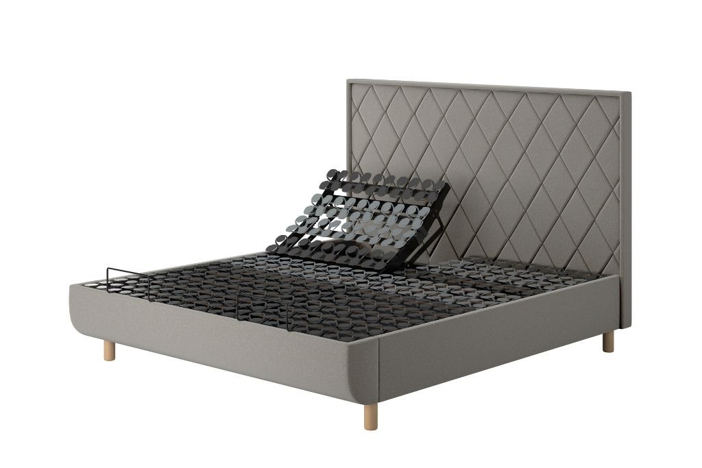 TEMPUR® Arc™ Adjustable Bed with Quilted Headboard - Warm Stone