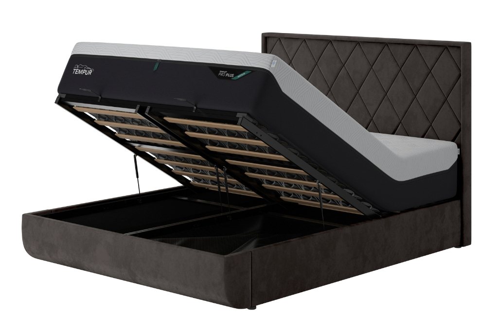 TEMPUR® Arc™ Ottoman Bed with Quilted Headboard - Dark Grey