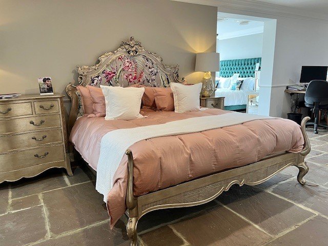Versailles leafed Upholstered Bedstead & Slatted Base - Superking Size - Ex Display.