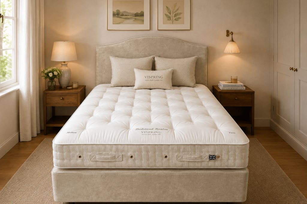 Vispring Bedstead Realm Mattress Divan & headboard - King Size - Ex Display. Vispring Bedstead Realm Mattress Divan & headboard - King Size - Ex Display.