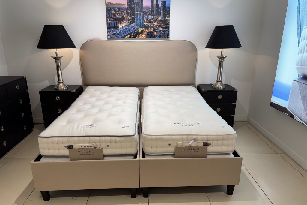 Vispring Serenity Adjustable Bed with Lennox H/B and Baronet and Dartington  -  Ex Display