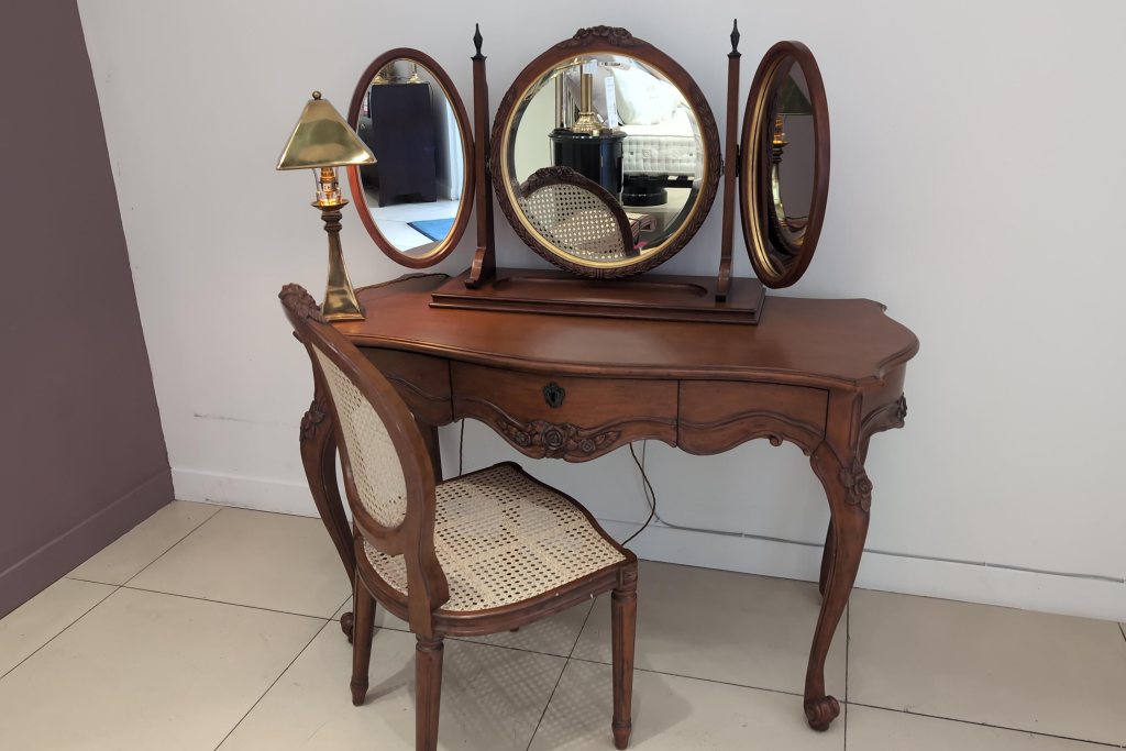 Louis XV Dressing Table, Mirror and Floral Chair Set - Ex Display