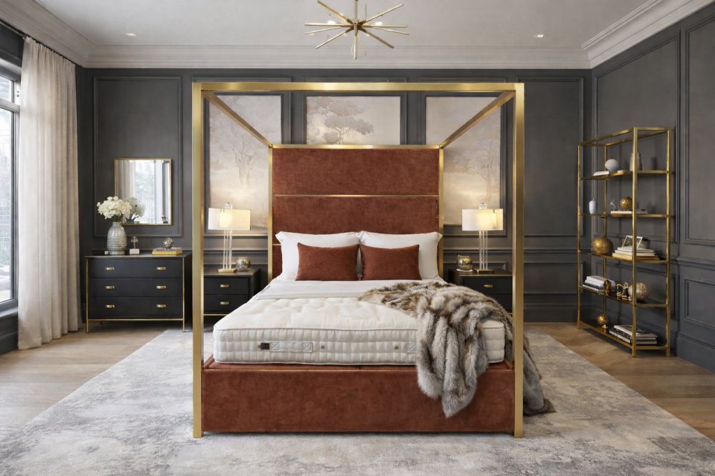 Hoxton Four Poster + Vispring Baronet Mattress & Bed Base  - Superking - Ex Display