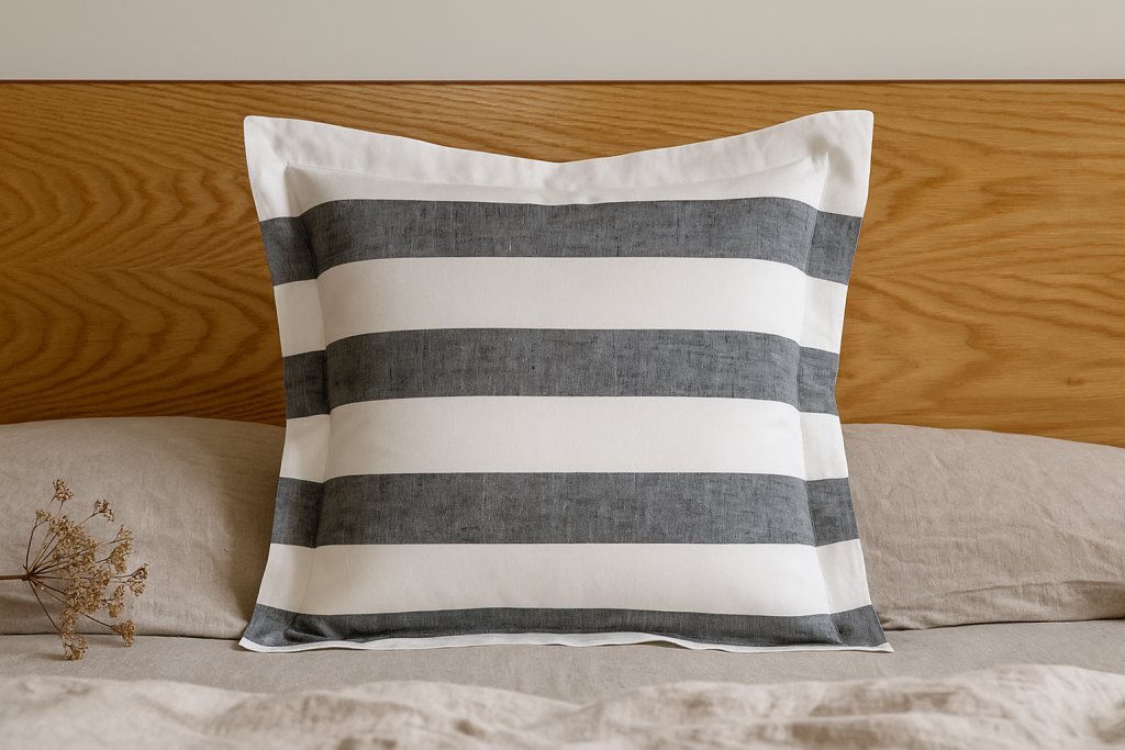 Lennox Square Striped Pillowcase - Ebony Black & White