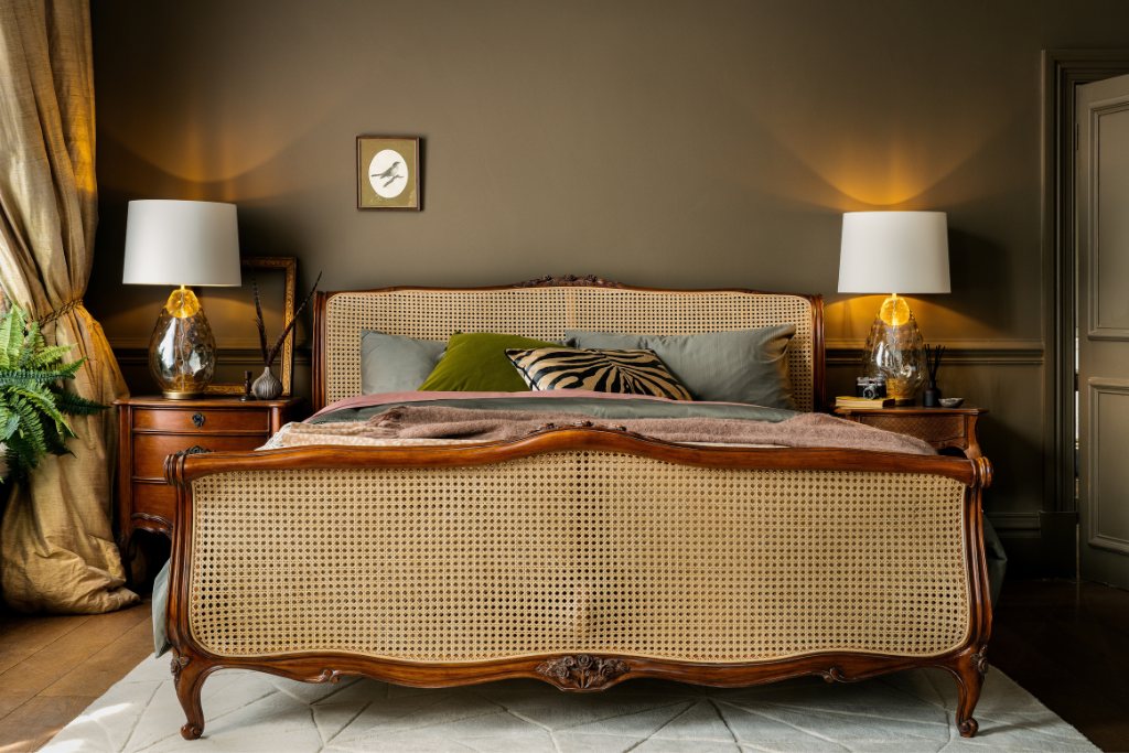 Louis XV Caned Bed - Antique Pecan