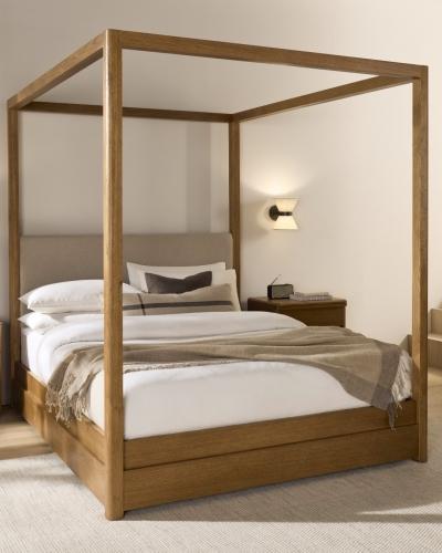 Meet the Columbus Bed - a fresh take on the four-poster, crafted in solid wood with a warm brushed oa...