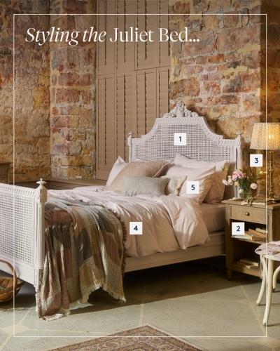 Bring a touch of French romance into your bedroom with our Juliet Painted Caned Bed. Rich in Rococo i...