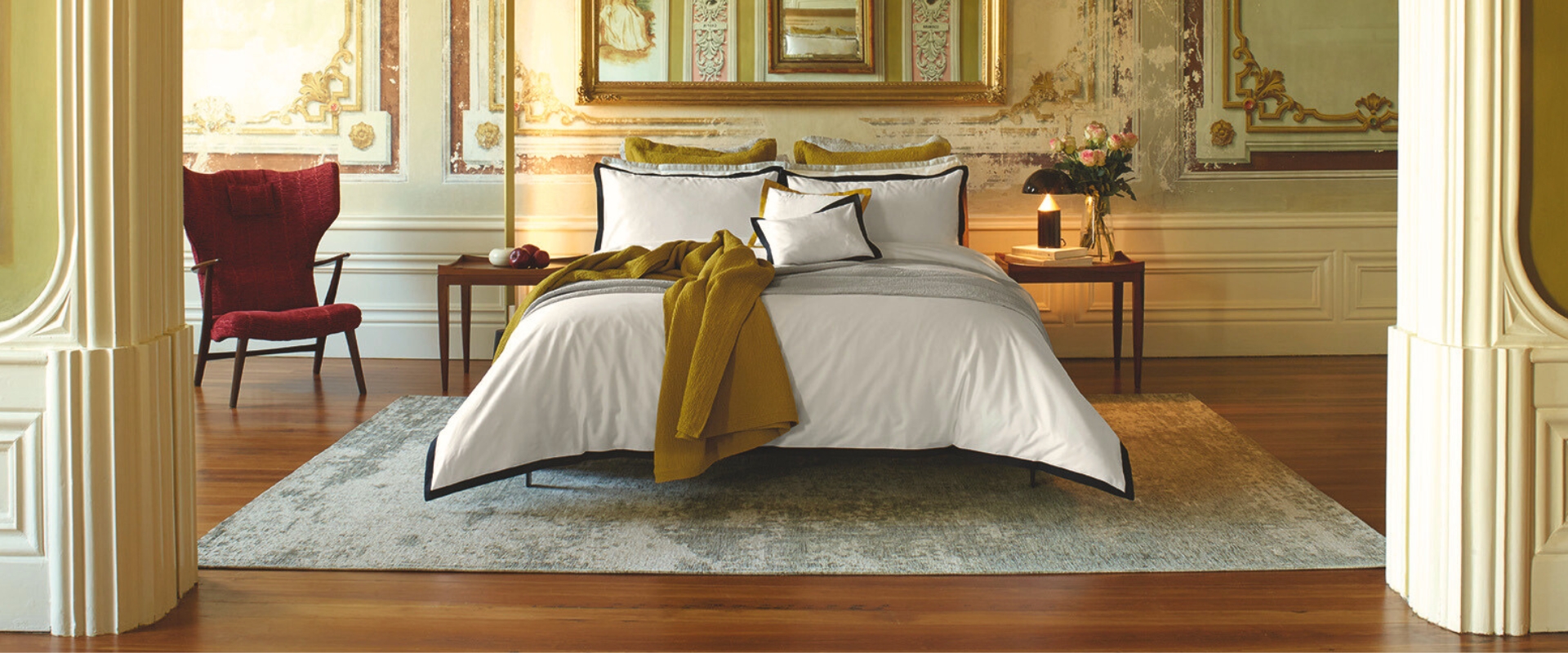 Portuguese Linen bedding - naturally breathable soft, eco-friendly - styled in a classic bedroom